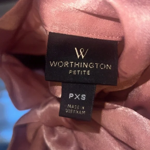Worthington Petite XS pink women’s blouse with ribbon 🎀 tie bow button shirt XS - Picture 5 of 13